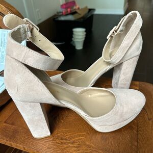 Elegant Beige Ankle Strap Heels